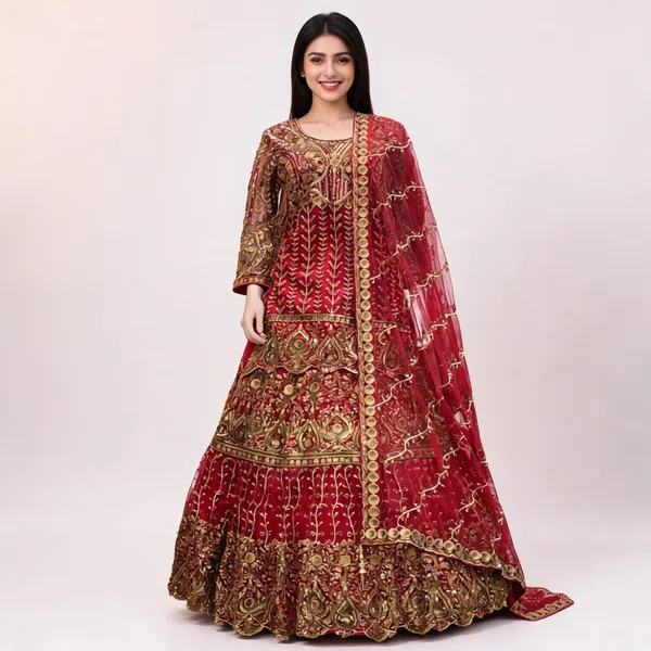 Red_Net_Bead_Zari_Work_Top_Skirt_Dupatta_Set_For_Women