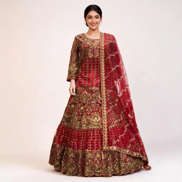Red_Net_Bead_Zari_Work_Top_Skirt_Dupatta_Set_For_Women