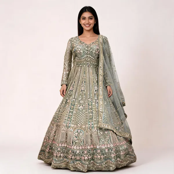 Sage_Green_Net_Embroidered_Gown_With_Dupatta_For_Women