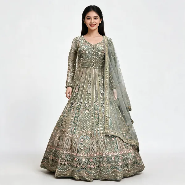 Sage_Green_Net_Embroidered_Gown_With_Dupatta_For_Women