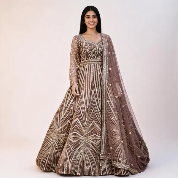 Dusty_Net_Ball_Gown_With_Dupatta_For_Women