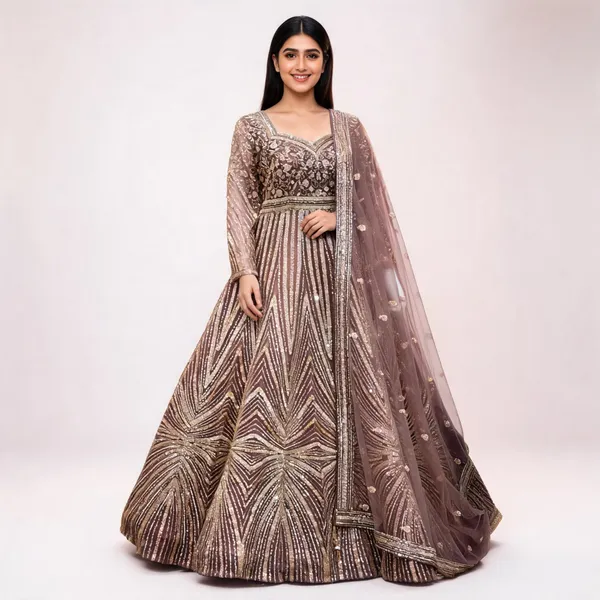 Dusty_Net_Ball_Gown_With_Dupatta_For_Women