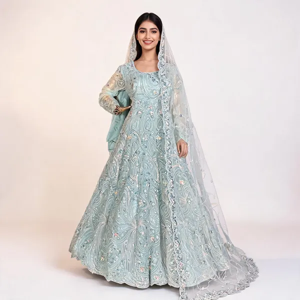 Sky_Blue_Net_Ball_Gown_Stone_Embroidered_With_Dupatta_For_Women