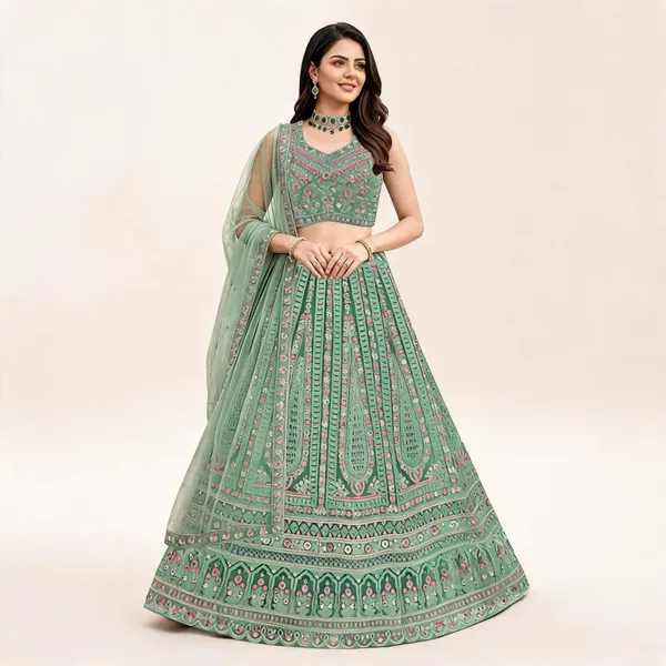 Light_Green_Net_Embroidered_Lehenga_Blouse_And_Dupatta_For_Women