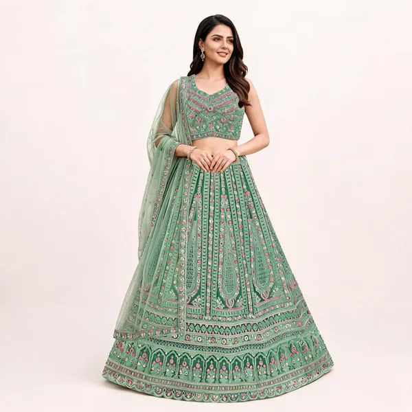 Light_Green_Net_Embroidered_Lehenga_Blouse_And_Dupatta_For_Women