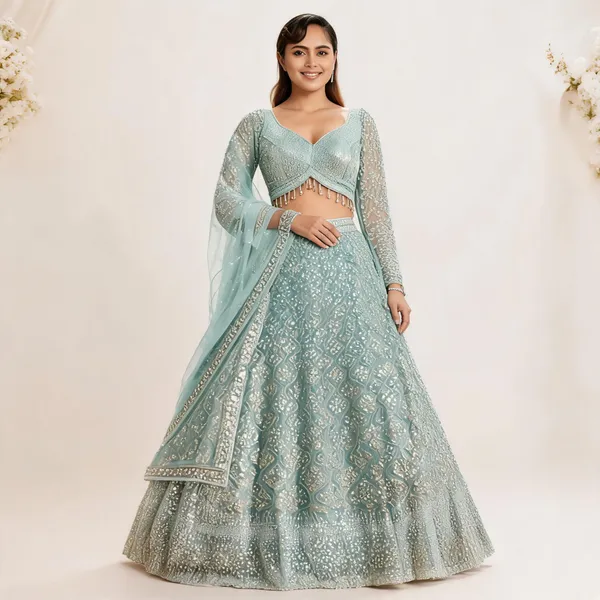 Sky_Blue_Net_Embroidered_Lehenga_Blouse_And_Dupatta_For_Women