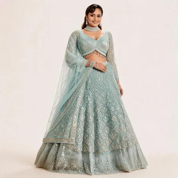 Sky_Blue_Net_Embroidered_Lehenga_Blouse_And_Dupatta_For_Women