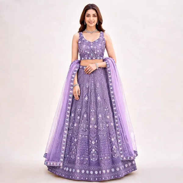 Lavender_Net_Embroidered_Lehenga_Blouse_And_Dupatta_For_Women
