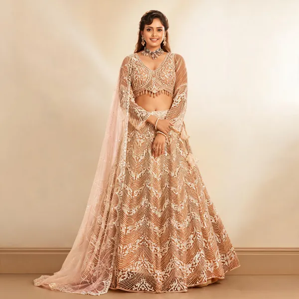 Peach_Pink_Shaded_Net_Embroidered_Lehenga_Blouse_And_Dupatta_For_Women