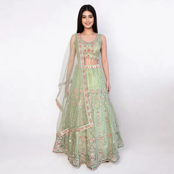 Pista_Green_Net_Embroidered_Lehenga_Blouse_And_Dupatta_For_Women