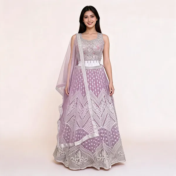 Lavender_Net_Embroidered_Lehenga_Blouse_And_Dupatta_For_Women