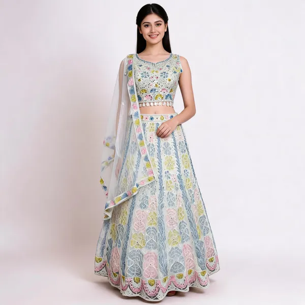 White_Net_Multi-Embroidered_Lehenga_Blouse_And_Dupatta_For_Women