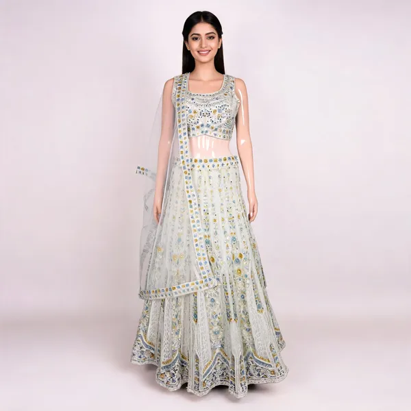 White_Net_Multi-Embroidered_Lehenga_Blouse_And_Dupatta_For_Women