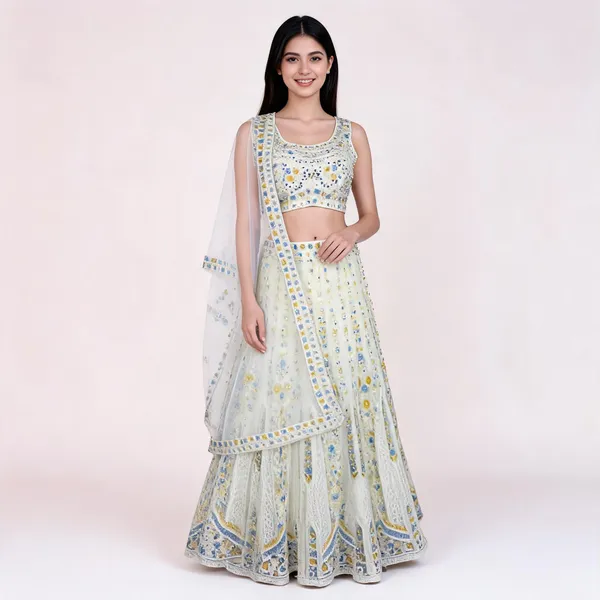 White_Net_Multi-Embroidered_Lehenga_Blouse_And_Dupatta_For_Women