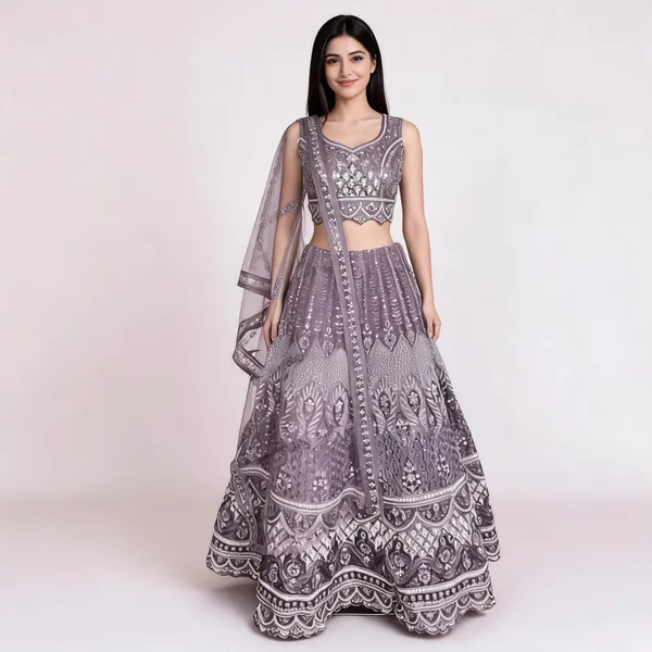 Lavender_Net_Embroidered_Lehenga_Blouse_And_Dupatta_For_Women