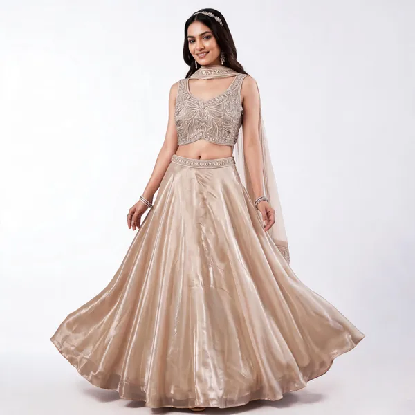 Beige_Satin_Plain_Lehenga_With_Heavy_Blouse_And_Dupatta_For_Women