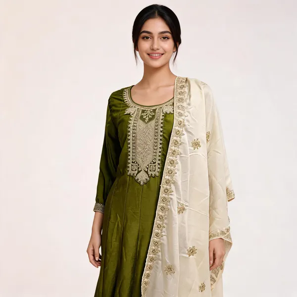 Mehndi_Green_Vichitra_Anarkali_Top_Pant_And_Dupatta_For_Women