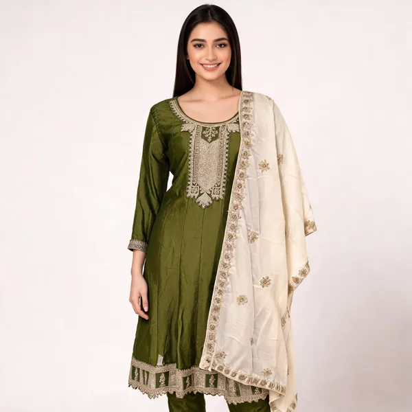 Mehndi_Green_Vichitra_Anarkali_Top_Pant_And_Dupatta_For_Women