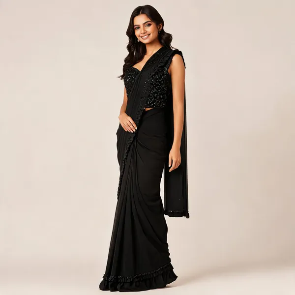 Black_Lycra_Saree_Blouse_And_Dupatta_For_women