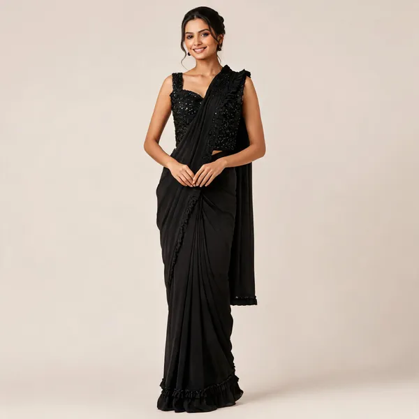 Black_Lycra_Saree_Blouse_And_Dupatta_For_women