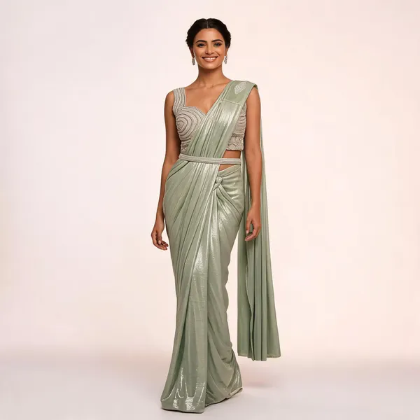 Pista_Green_Lycra_Saree_Blouse_And_Dupatta_For_women