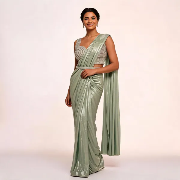 Pista_Green_Lycra_Saree_Blouse_And_Dupatta_For_women