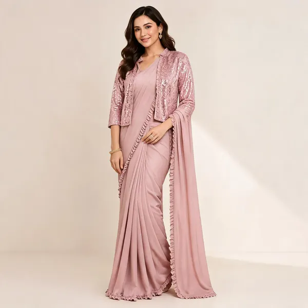 Pink_Lycra_Saree_Blouse_And_Dupatta_For_women