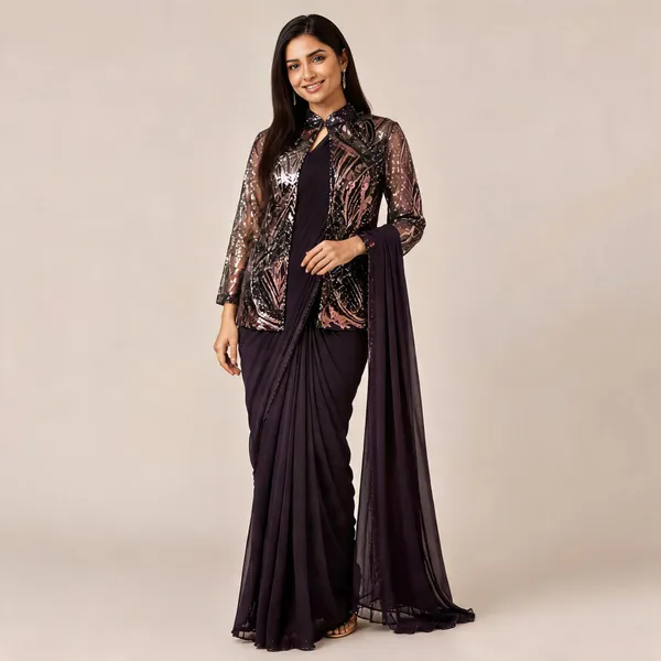 Wine_Lycra_Saree_Blouse_And_Dupatta_For_women