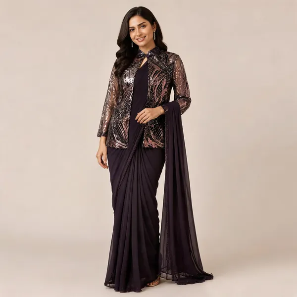 Wine_Lycra_Saree_Blouse_And_Dupatta_For_women
