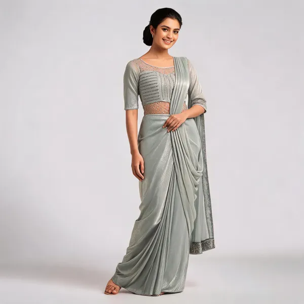 Green_Lycra_Saree_Blouse_And_Dupatta_For_women