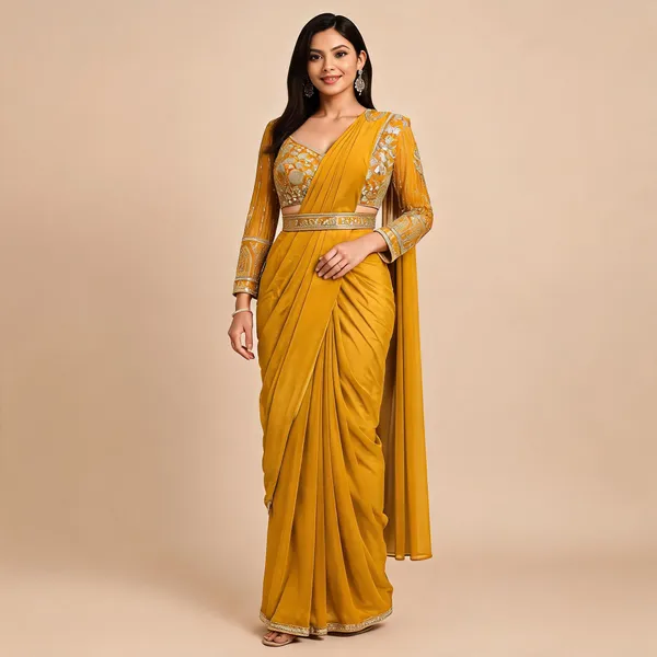 Yellow_Lycra_Saree_Blouse_And_Dupatta_For_women