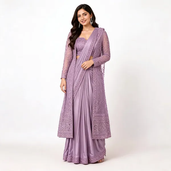 Lavender_Lycra_Saree_Blouse_And_Dupatta_For_women