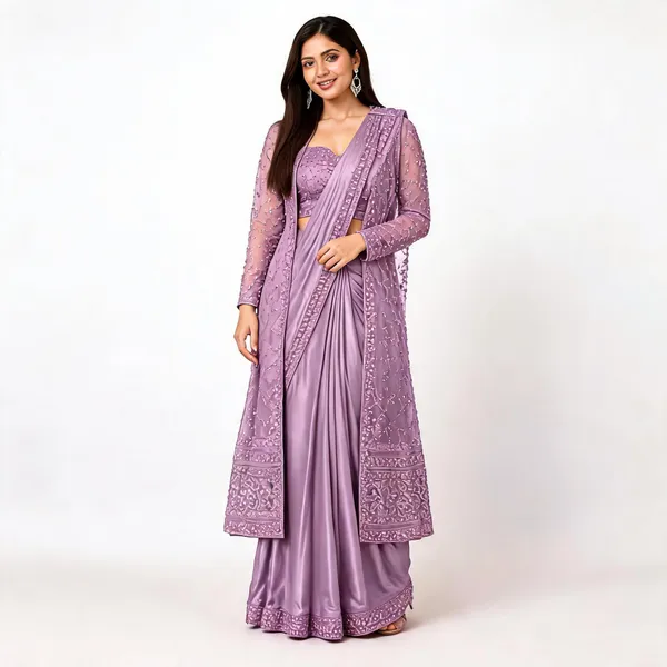 Lavender_Lycra_Saree_Blouse_And_Dupatta_For_women