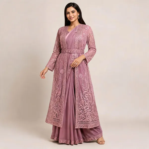 Pink_Lycra_Saree_Blouse_And_Dupatta_For_women