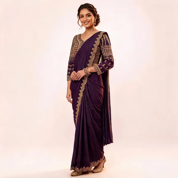 Purple_Lycra_Saree_Blouse_And_Dupatta_For_women