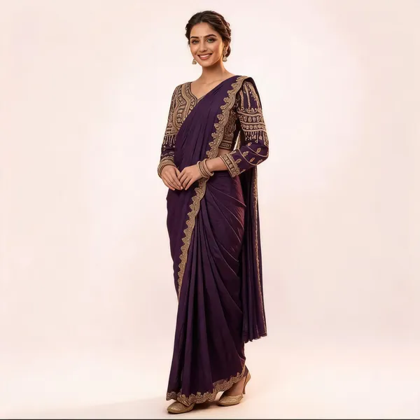 Purple_Lycra_Saree_Blouse_And_Dupatta_For_women