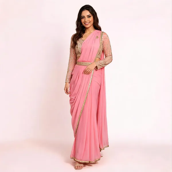 Pink_Cotton_Saree_Blouse_And_Dupatta_For_women
