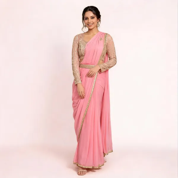 Pink_Cotton_Saree_Blouse_And_Dupatta_For_women