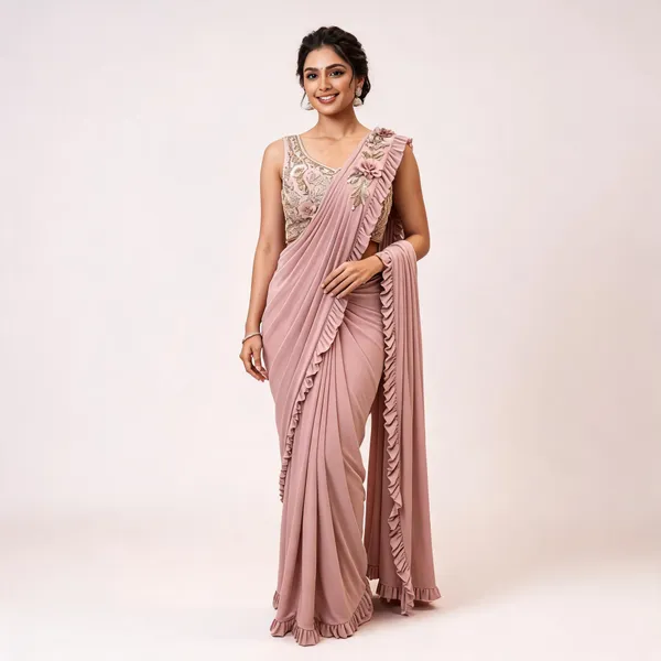 Rose_Pink_Lycra_Saree_Blouse_And_Dupatta_For_women