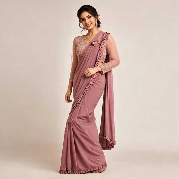 Rose_Pink_Lycra_Saree_Blouse_And_Dupatta_For_women