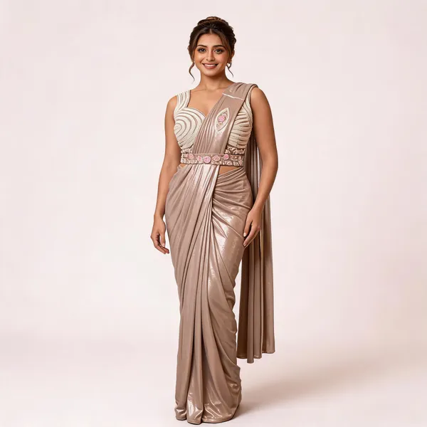 Beige_Lycra_Saree_Blouse_And_Dupatta_For_women