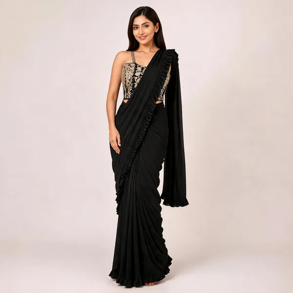 Black_Lycra_Saree_Blouse_And_Dupatta_For_women