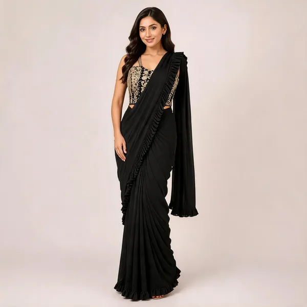 Black_Lycra_Saree_Blouse_And_Dupatta_For_women