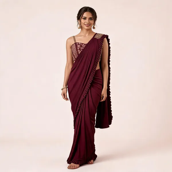 Wine_Lycra_Saree_Blouse_And_Dupatta_For_women