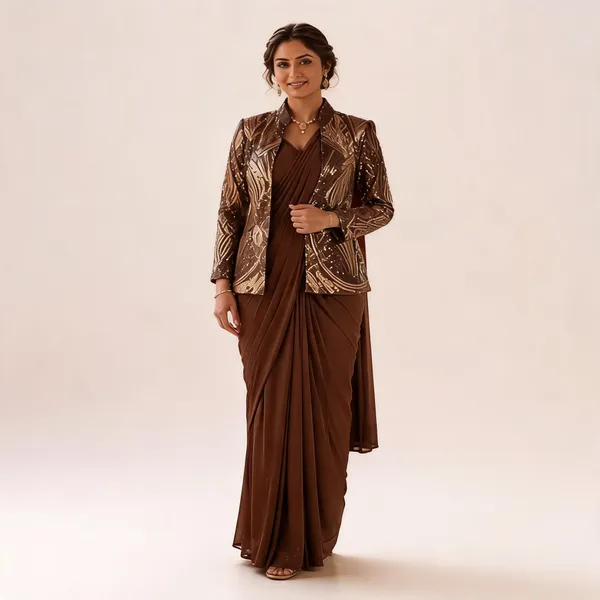 Brown_Lycra_Saree_Blouse_And_Dupatta_For_women