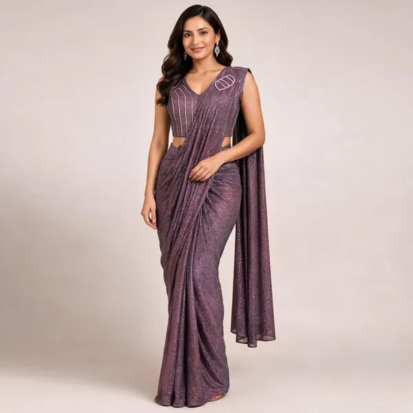 Wine_Lycra_Saree_Blouse_And_Dupatta_For_women
