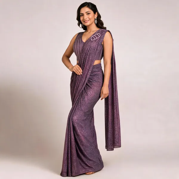 Wine_Lycra_Saree_Blouse_And_Dupatta_For_women