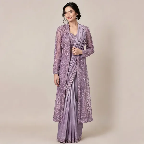 Lavender_Lycra_Saree_Blouse_And_Dupatta_For_women