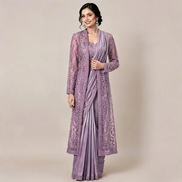 Lavender_Lycra_Saree_Blouse_And_Dupatta_For_women