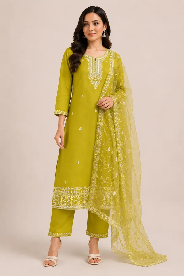 Green_Cotton_Kurta_Set_For_Women